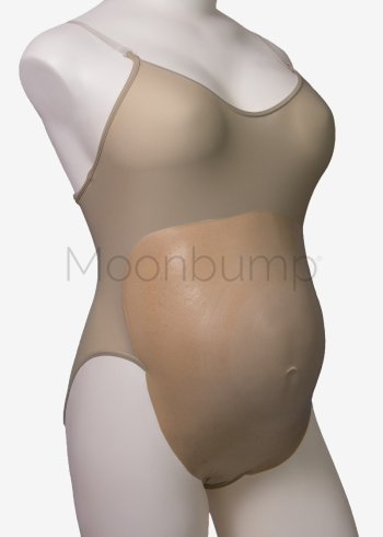 Foam fake tummy costume in Moonbump's F2 colour 'caramel', shown on a mannequin