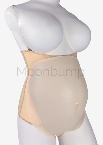 5-6 Month silicone artificial pregnancy belly by Moonbump, in colour M1 'pale ivory', shown on a mannequin