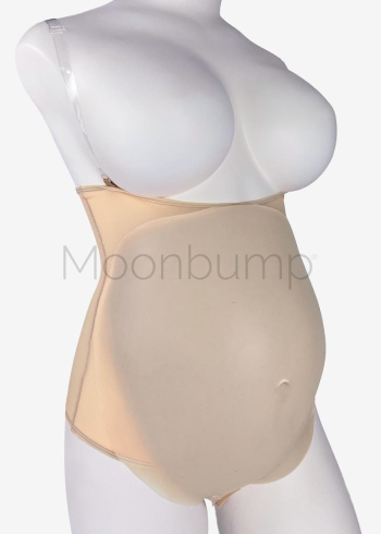 5-6 Month silicone artificial pregnancy belly by Moonbump, in colour M2 'porcelain', shown on a mannequin